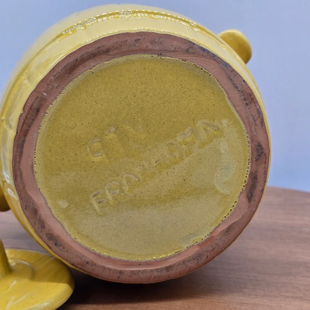 Vintage Frankoma‎ Yellow Barrel Cookie Jar w/ Lid French Country Farmhouse Decor